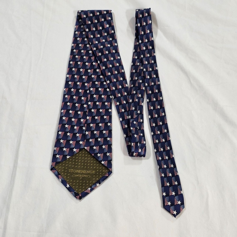 STONEHENGE Patriotic Stars‎ Stripes Silk Necktie 58 Inch Men's Formal Business